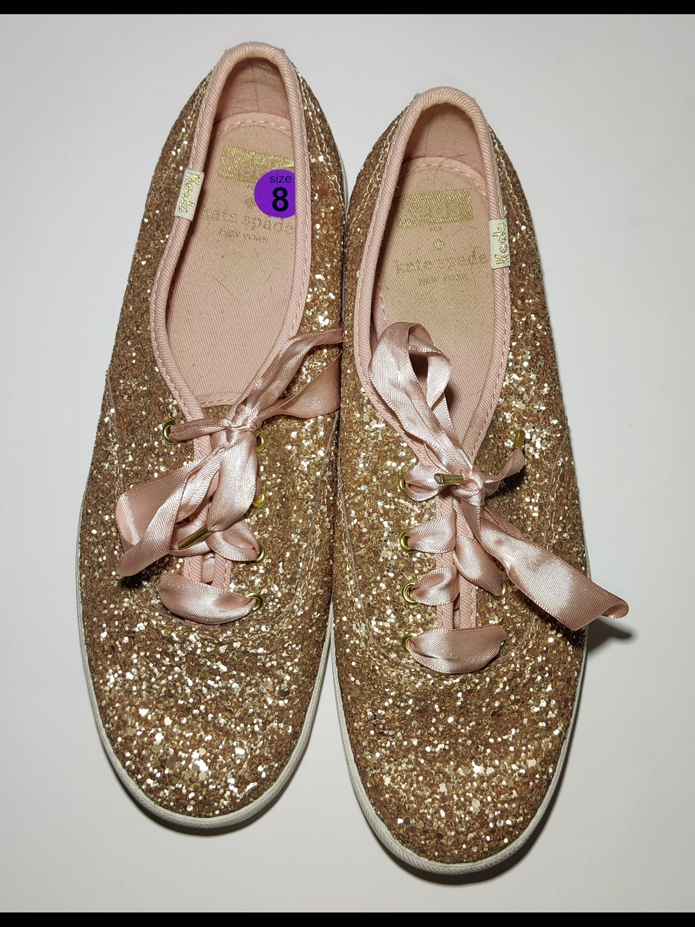 Women's Rose Gold Keds Kate Spade New York Champion Glitter Sneakers Size 8.0